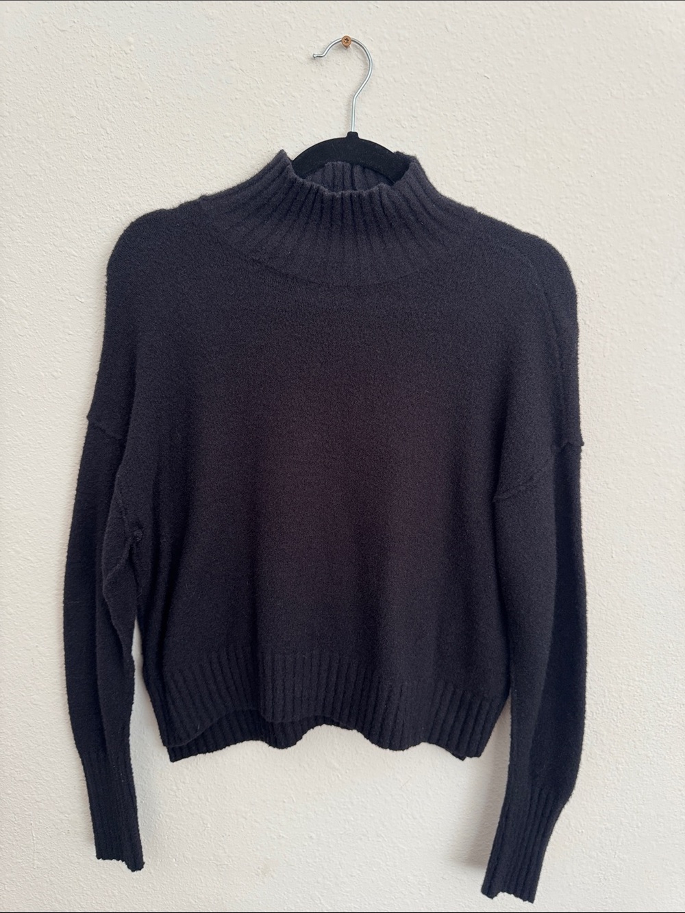 Free People Black Ribbed Mock-Neck Sweater